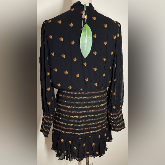 Farm Rio | Long Sleeve Crepe Smocked Mini Dress | Embroidery & Beads | XL - Picture 6 of 8